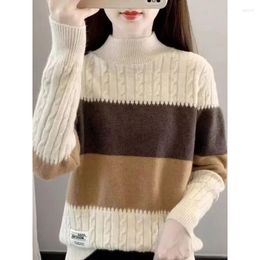 Women's Sweaters Autumn/Winter Fashion Korean Edition Colour Block Half High Neck Loose Versatile Western Style Slim Knitted Sweater