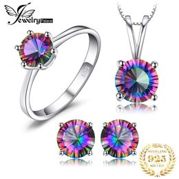 Mystic Topaz Chain Pendant Necklace Earrings Ring Set 925 Sterling Silver Gemstones Jewelry Sets Silver 925 Jewelry For Women 2009256S