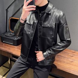 Fashion Brand Autumn Man Leather Jackets Black Men Stand Collar Coat Leather Biker PU Leather Jacket Motorcycle Overcoats