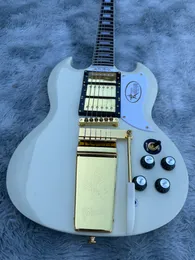 Guitarra elétrica personalizada, guitarra elétrica SG, creme branco, vibrato dourado, caldo, pacote de raios