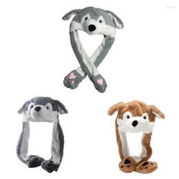 Berets Moving Ears Hat Kids Huskies With Paws Parent-child Warmer Winter Scarf Set Christmas For Head Fleece