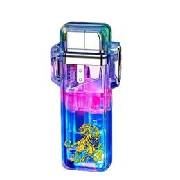 Metal Transparent Windproof and Waterproof Butane Lighter Red Flame Direct Charge Turbojet Lighter Outdoor Kitchen Men's Gift