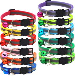 Solid Color Nylon Reflective Adjustable Dog Collar Leashes For Small Dogs Cat Puppy Necklace With Bell Pet Supplies