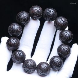 Strand Natural Ebony 20mm Black Bead Bracelet Handmade Male Prayer Fitness Necklace Jewellery Wood