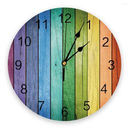 Wall Clocks Colorful Wood Planks Design Silent Home Cafe Office Decor For Kitchen Art Large 25cm