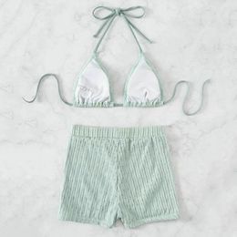 Women's Swimwear 2Pcs/Set Women Swimsuit Two-piece Split Skin-touch Solid Color Beachwear