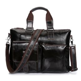 Briefcases Hot Sale Fashion Vintage leather men's handbag business briefcase formal occasion single shoulder bag high quality black Handbag B