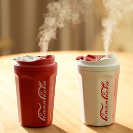 400ml Coke Cup Humidifier Rechargeable/USB Wireless Portable Flame Air Humidifier Car Humidifier Aroma Diffuser 231226