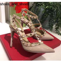 2024 Casual Designer Sexy lady fashion Brand Women Fashion studded spikes point toe strappy high heels bride wedding shoes ty