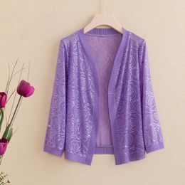 Women's Jackets 5xl Big Size Women Long Sleeve Solid Knitted Thin Coat 2024 Spring Summer Sunscreen Cardigan Versatile Ladies Casaul Jacket