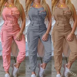 Rompers Women's Jumpsuits Rompers Women's Bib Pants Overalls Sleeveless Adjustable Straps Cargo Jumpsuit Beam Foot Romper Trousers with Be