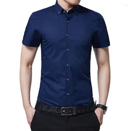 Men's Dress Shirts Men Fashion Summer Shirt Short Sleeve Turn Down Colour Business Formal For Man Brand Clothes