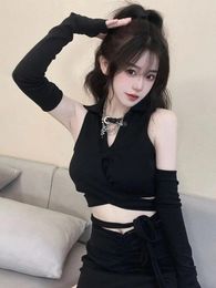 Women's T Shirts High-quality Cut-out Chic Suspender Small Vest Short Top Bottom Shirt Grunge Clothes Fashion Vintage Y2k