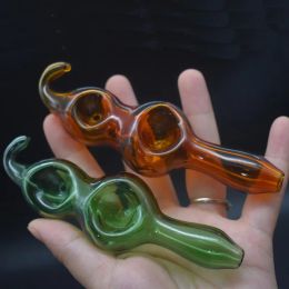 colorful Mini Gourd glass tobacco pipe Thick heady Hand dry herb spoon pipes with Bouble smoking dry herb bowl BJ