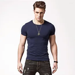 Men's T Shirts Round Neck Pure Colour Brief Short Sleeve T-shirt Lycra Cotton Clothing