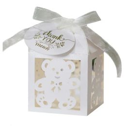 25/50/100 pieces baby shower birthday candy box with thank you label cute bear packaging box used for chocolate party decoration 231227