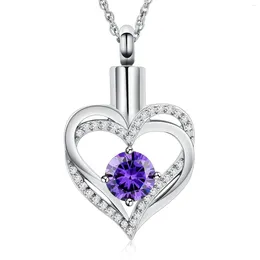 Chains Heart Urn Necklace For Ashes Birthstone Cremation Jewellery Women Men Memorial Keepsake Locket Pendant