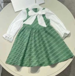 New baby dresses high quality girl skirt Size 110-160 lapel child dress White bow tie toddler frock Dec20