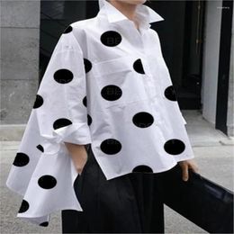 Women's Blouses Fashion Long Sleeve Polka Dot Print Shirts Women Autumn Irregular Splic Loose Casual Shirt Vintage Holiday Blusas Bohemian