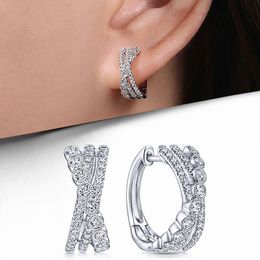 Choucong Hip Hop Clip Earrings Luxury Jewellery 925 Sterling Silver Round Cut 5A Cubic Zircon CZ Diamond Party Eternity Women Corss Earring For Lover Gift