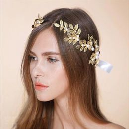 Greek Goddess Headpiece Gold Laurel Leaf Headband Grecian Crown Bridal Pearls Headpiece Bridesmaids Gift Prom Headpiece W0104189l