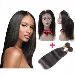 Wefts Pre Plucked Brazilian Straight Hair Weaves With 360 Full Lace Frontals Closures Virgin Human Hair With Bady Hair