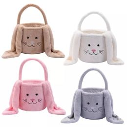 Party Favor Handbag Fuzzy Long Ears Rabbit Bucket Plush Furry Bunny Gift Bags Easter Basket 2024