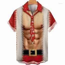 Men's Casual Shirts Christmas For Men Santa Claus Graphic Prints Muscle Turndown Red Gray 3D Street Short Sleeves Clothing