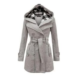 Fashion Woolen Coat Women Warm Fleece Jacket With Belts Double Breasted Solid Casual Winter Vintage Slim Ladies 231227