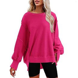 Women's Hoodies Women Fashion Solid Colour Crewneck Loose Sweatshirt Casual Long Sleeve Drop Shoulder Collar Pullover Tops Autumn Streetwear
