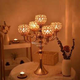 Decoration 5Arm Gold Crystal Candelabra Candle Holder Table Decor Centerpieces for Wedding Home Party Holidays Event Decoration D003