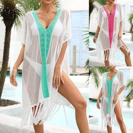 Women's Swimwear Womens Summer Knitwear Hollowed Out Tassels Fashionable Beach Bikini Swimsuit Blouse Mini Dress Overclothes
