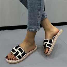 Slippers Bohemian Women's Beach Sandals Patchwork Colour Plaid Casual Flat Shoes Non-slip Straw Bottom Retro