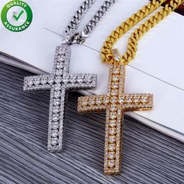 Hip Hop Jewelry Designer Necklace Iced Out Pendant Mens Cuban Link Chain Gold Diamond Cross Pendants Luxury Bling Charms Wedding R246t