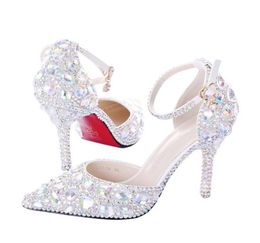 Handmade Brides Wedding Shoes Crystals Decorated ankle straps bridesmaid heels Prom Party Pump heel 9cm 7cm 55cm size 34404653475