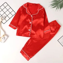 Snug Solid Colour Long Sleeve Lapel Pyjamas for Spring and Fall Soft Cosy Stylish Boys Girls 2 4Y 231226