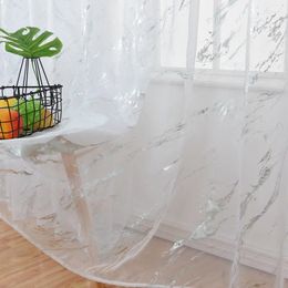 Curtain White Marble Printing Soft Tulle Curtains For Living Room Window Long Bedroom Home Decoration