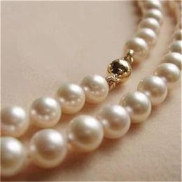 14K Solid Gold CL 8-9MM White Akoya Pearl Necklace 18 252Z