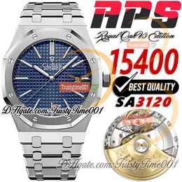 APSF V3 15400 SA3120 Automatic Mens Watch 41mm Blue Textured Dial Stick Markers Stainless Steel Bracelet Super Edition trustytime001 Ultra-thin Wristwatches