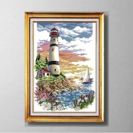 Tools Lighthouse seaside scenery , DIY handmade Cross Stitch Needlework Sets Embroidery kits paintings counted printed on canvas DMC 14C