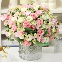 Decorative Flowers Simulated Indoor Outdoor Artificial Elegant Rose Hydrangea Bouquet For Wedding Arrangement A