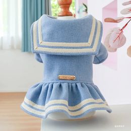 1PC Pet Apparel Cat Dog Autumn and Winter Thickened Warm Blue Gold Label Princess Dress Suitable for Small Medium sized Dogs 231227