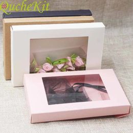 20/50 pieces of multi-color paper gift packaging and display box with transparent PVC window wedding candy box kraft paper gift packaging box 231227
