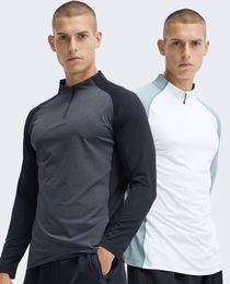 LU men's contrasting Colour quick drying clothes, men's long sleeved half zippered training clothes, spring and autumn aerobic running fitness sports top