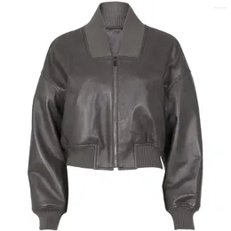 Women's Leather YOLOAgain 2023 Autumn Real Jacket Women Oversized Vintage Bomber Ladies Outerwear