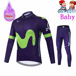 Movistar Team Winter Thermal Fleece Cycling Clothes Kids Long Sleeve Jersey Suit Bike Clothing Pants Maillot Ciclismo Hombre 231227