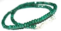 Chains Green Jade Gemstone 2x4mm Beads 925 Sterling Silver 18" Strand Necklace