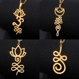 Pendant Necklaces 5pcs/lot Stainless Steel Unalome Lotus Aum Om Yoga Buddhism Charms Spiritual Accessories DIY Jewelry For Necklace Making