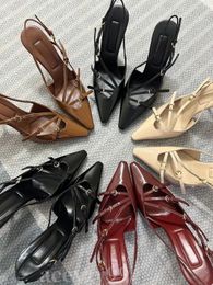 Luxury Sandal Womens High-heel Patent Leather Slingbacks Pointed Toes Stiletto Heel with buckles Ankle Strap Burgundy High Heels Party Dress shoes