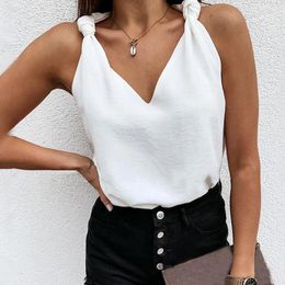 Women's Tanks Fashion V Neck Strappy Tops Sexy Sleeveless Basic Top Women Summer Ladies Loose Vest Haut Femme